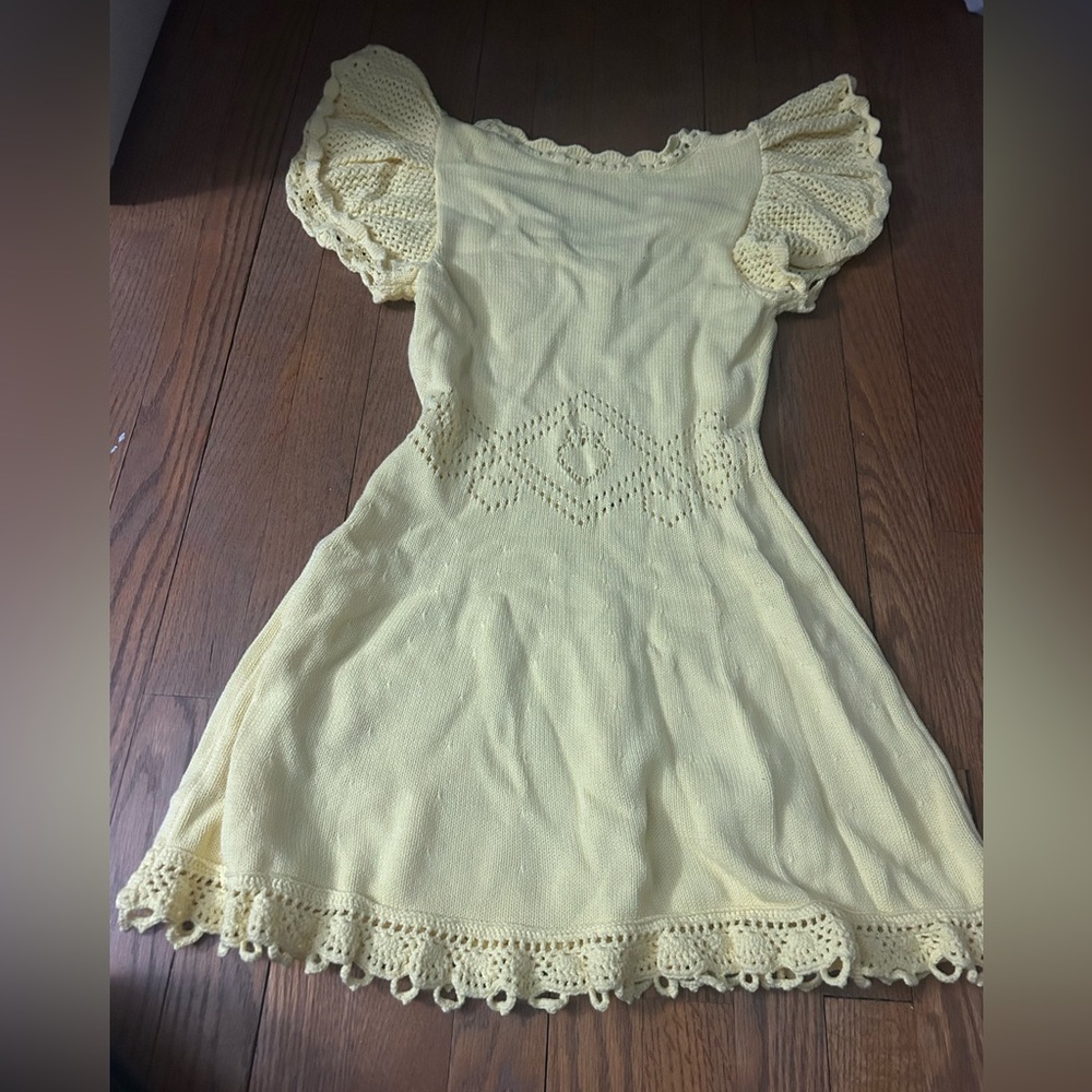 Buttercup Yellow Knit Crochet Trim Women’s Dress - Picture 4 of 6